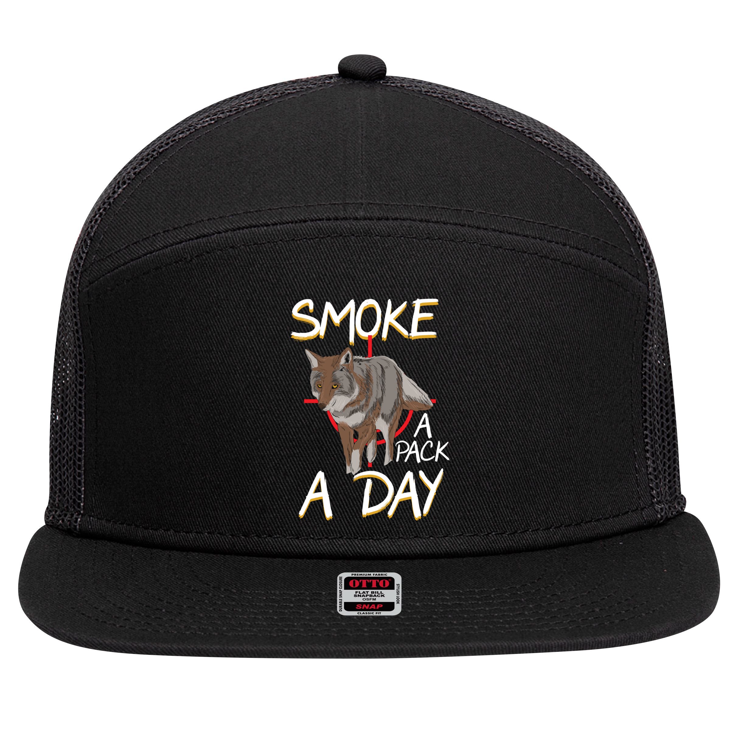 Smoke A Pack A Day Coyote Hunting Jackal Wolf Great Gift 7 Panel Mesh Trucker Snapback Hat