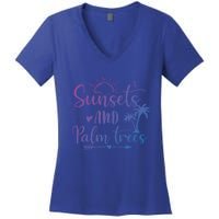 Sunsets And Palm Trees Summer Vibes Beach Vacay Summertime Gift Women's V-Neck T-Shirt