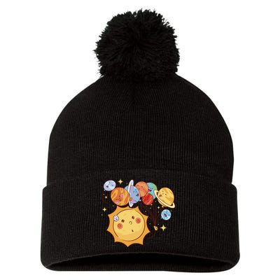 Sun And Planets Cute Galaxy Pom Pom 12in Knit Beanie