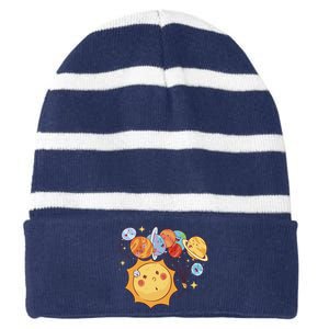 Sun And Planets Cute Galaxy Striped Beanie with Solid Band