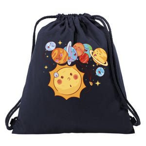 Sun And Planets Cute Galaxy Drawstring Bag