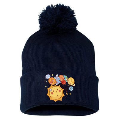 Sun And Planets Cute Galaxy Pom Pom 12in Knit Beanie