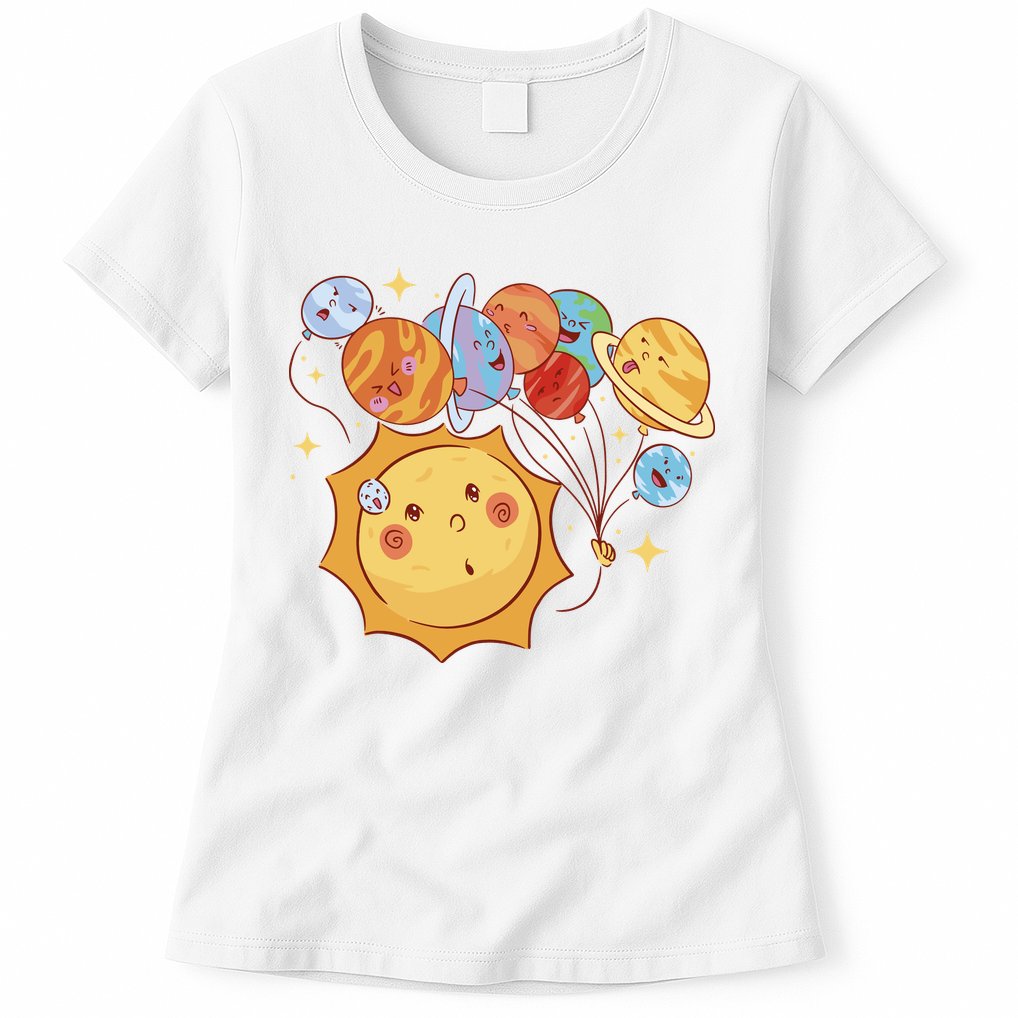 Sun And Planets Cute Galaxy Womens T-Shirt