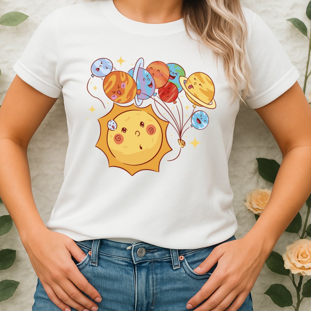 Sun And Planets Cute Galaxy Womens T-Shirt