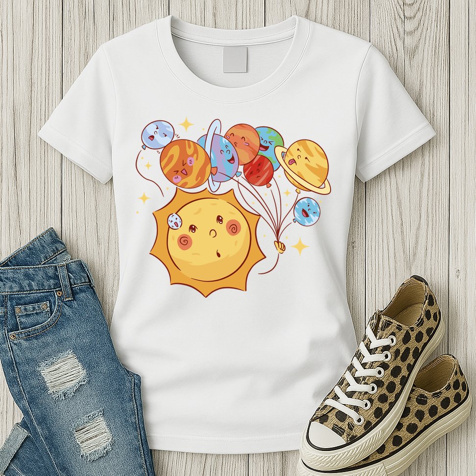 Sun And Planets Cute Galaxy Womens T-Shirt