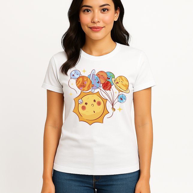 Sun And Planets Cute Galaxy Womens T-Shirt