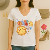 Sun And Planets Cute Galaxy Women's V-Neck T-Shirt