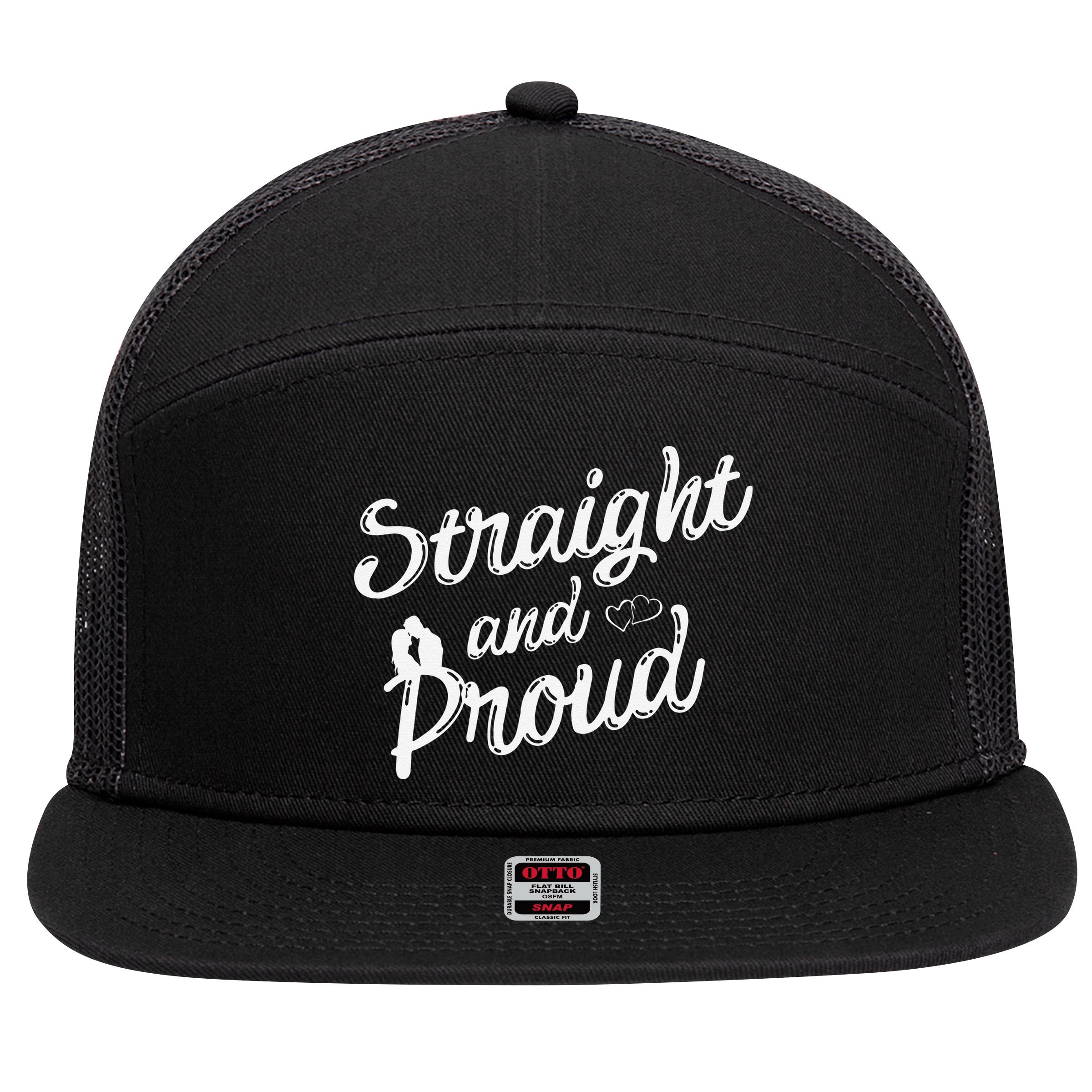 Straight And Proud Heterosexual Anti PC Funny 7 Panel Mesh Trucker Snapback Hat