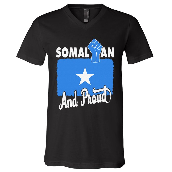 Somalian And Proud Love Somalia With Somalia Flag Fist V-Neck T-Shirt