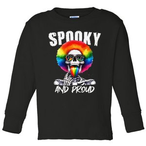 Spooky And Proud Funny Tongue Layer Skeleton Lgbt Pride Toddler Long Sleeve Shirt