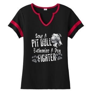 Save A Pitbull Euthanize A Dog Fighter Pit Bull Gift Ladies Halftime Notch Neck Tee