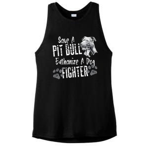 Save A Pitbull Euthanize A Dog Fighter Pit Bull Gift Ladies PosiCharge Tri-Blend Wicking Tank