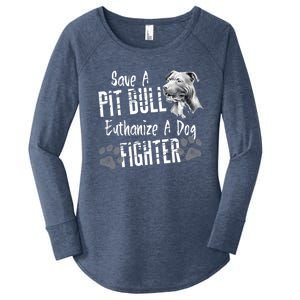 Save A Pitbull Euthanize A Dog Fighter Pit Bull Gift Women's Perfect Tri Tunic Long Sleeve Shirt