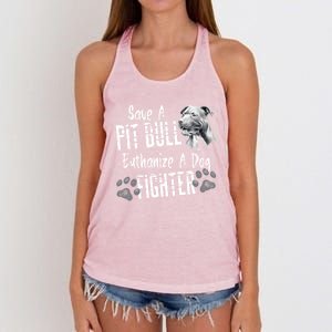 Save A Pitbull Euthanize A Dog Fighter Pit Bull Gift Women's Knotted Racerback Tank