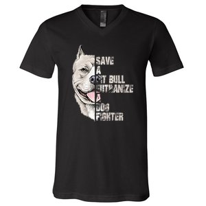 Save A Pitbull Euthanize A Dog Fighter Shirts Dogs Lover Gift V-Neck T-Shirt