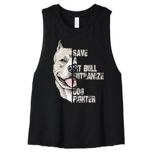 Save A Pitbull Euthanize A Dog Fighter Shirts Dogs Lover Gift Women's Racerback Cropped Tank