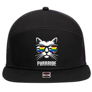 Straight Ally Pride Flag Cat Purrride Funny Straight Ally Gift 7 Panel Mesh Trucker Snapback Hat