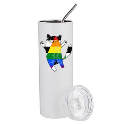 Straight Ally Pride Flag Funny Cat Straight Ally Gift Stainless Steel Tumbler