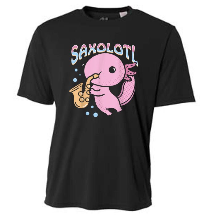 Saxolotl Axolotl Playing Saxophone Cooling Performance Crew T-Shirt