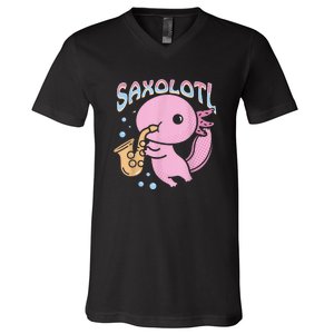 Saxolotl Axolotl Playing Saxophone V-Neck T-Shirt