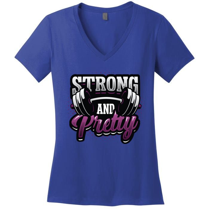 Strong And Pretty Female Bodybuilder Weightlifting Gift Women's V-Neck T-Shirt