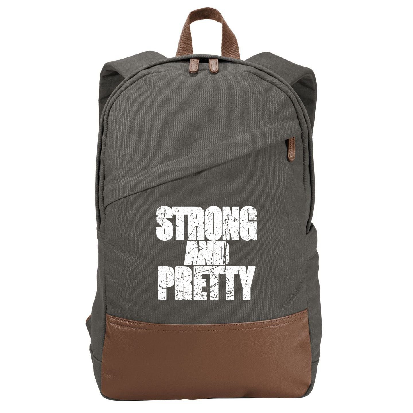 Strong And Pretty Fitness Gym Workout Weights Weightlifting Gift Cotton Canvas Backpack