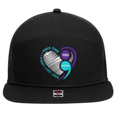 Suicide Awareness Prevention Heart Semi Colon You Matter 7 Panel Mesh Trucker Snapback Hat