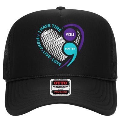 Suicide Awareness Prevention Heart Semi Colon You Matter High Crown Mesh Back Trucker Hat