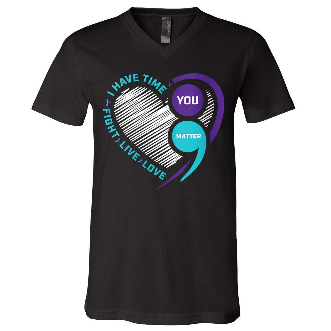 Suicide Awareness Prevention Heart Semi Colon You Matter V-Neck T-Shirt