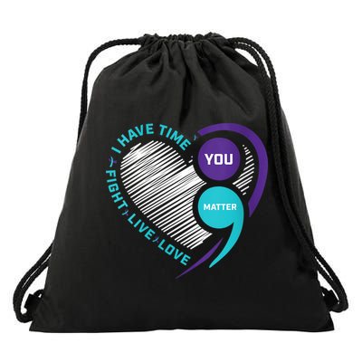 Suicide Awareness Prevention Heart Semi Colon You Matter Drawstring Bag