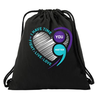 Suicide Awareness Prevention Heart Semi Colon You Matter Drawstring Bag