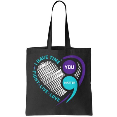 Suicide Awareness Prevention Heart Semi Colon You Matter Tote Bag