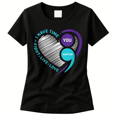 Suicide Awareness Prevention Heart Semi Colon You Matter Womens T-Shirt