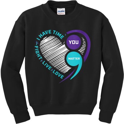 Suicide Awareness Prevention Heart Semi Colon You Matter Kids Sweatshirt