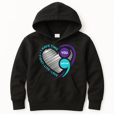Suicide Awareness Prevention Heart Semi Colon You Matter Kids Hoodie