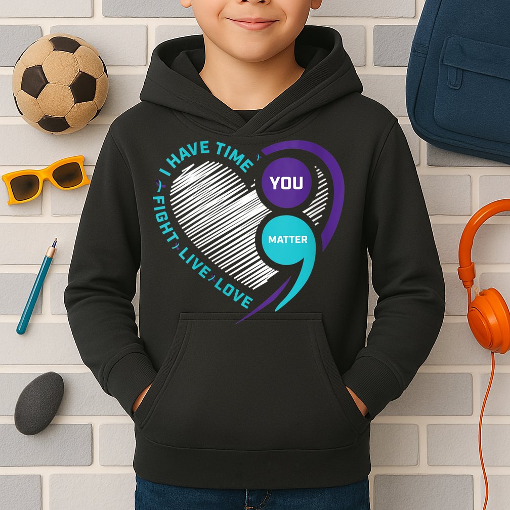 Suicide Awareness Prevention Heart Semi Colon You Matter Kids Hoodie