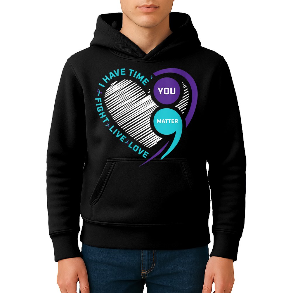 Suicide Awareness Prevention Heart Semi Colon You Matter Kids Hoodie