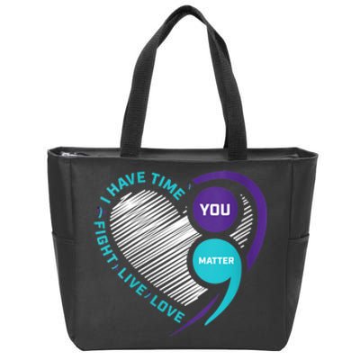 Suicide Awareness Prevention Heart Semi Colon You Matter Zip Tote Bag