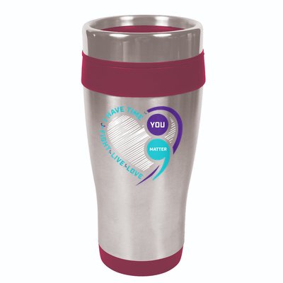 Suicide Awareness Prevention Heart Semi Colon You Matter 16oz Travel Tumbler