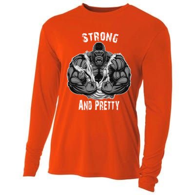 Strong And Pretty Funny Gym Workout Training Bodybuilding Gift Cooling Performance Long Sleeve Crew