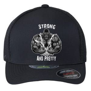 Strong And Pretty Funny Gym Workout Training Bodybuilding Gift Flexfit Unipanel Trucker Cap