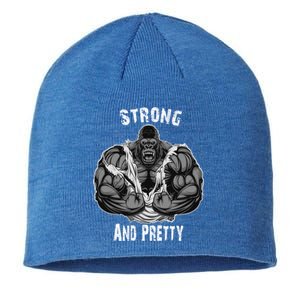 Strong And Pretty Funny Gym Workout Training Bodybuilding Gift Sustainable Beanie