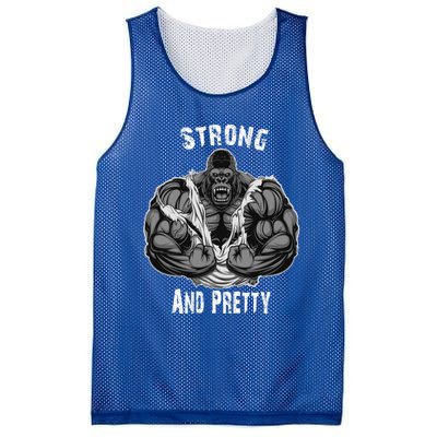 Strong And Pretty Funny Gym Workout Training Bodybuilding Gift Mesh Reversible Basketball Jersey Tank