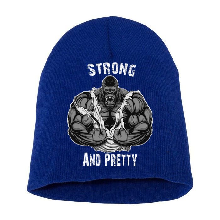 Strong And Pretty Funny Gym Workout Training Bodybuilding Gift Short Acrylic Beanie