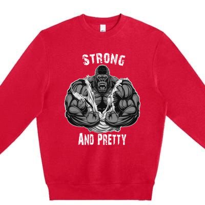 Strong And Pretty Funny Gym Workout Training Bodybuilding Gift Premium Crewneck Sweatshirt