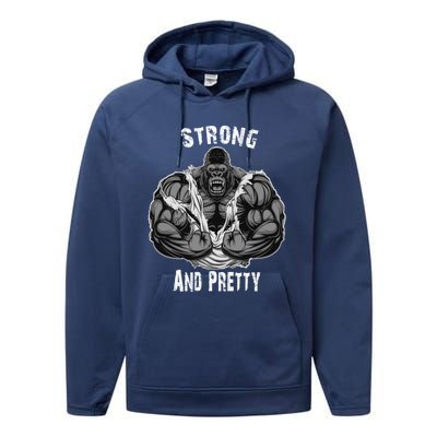 Strong And Pretty Funny Gym Workout Training Bodybuilding Gift Performance Fleece Hoodie