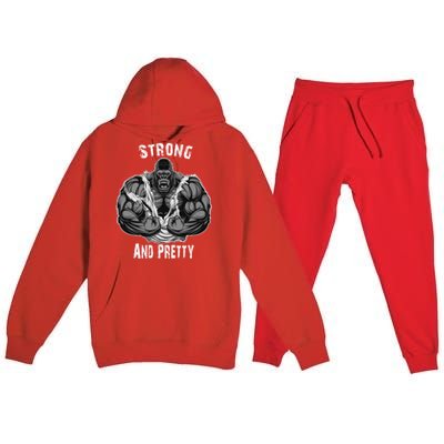 Strong And Pretty Funny Gym Workout Training Bodybuilding Gift Premium Hooded Sweatsuit Set