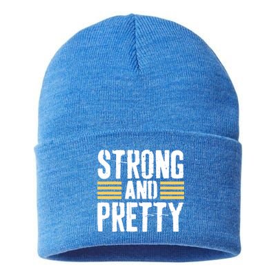 Strong And Pretty Funny Fitness Gym Gift Sustainable Knit Beanie