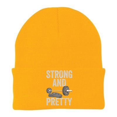 Strong And Pretty Gift Funny Gym Motivation Workout Gift Knit Cap Winter Beanie