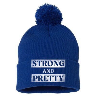 Strong And Pretty Gym Fitness Workout Strong Great Gift Pom Pom 12in Knit Beanie